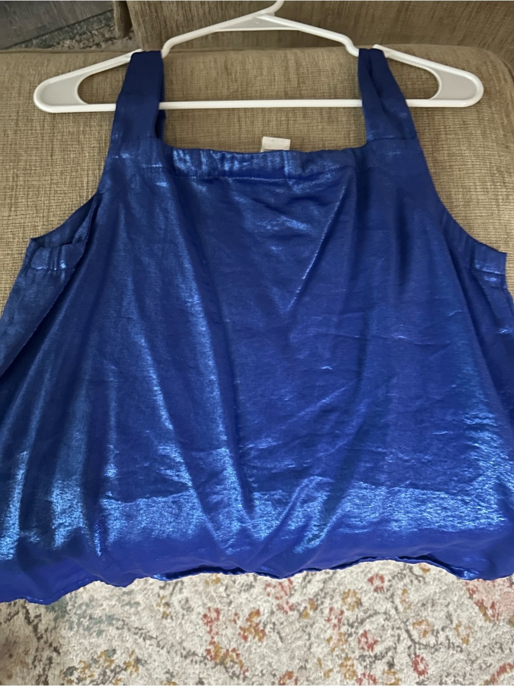 Sleek Shimmer Royal Blue Wide-Strap Tank Top